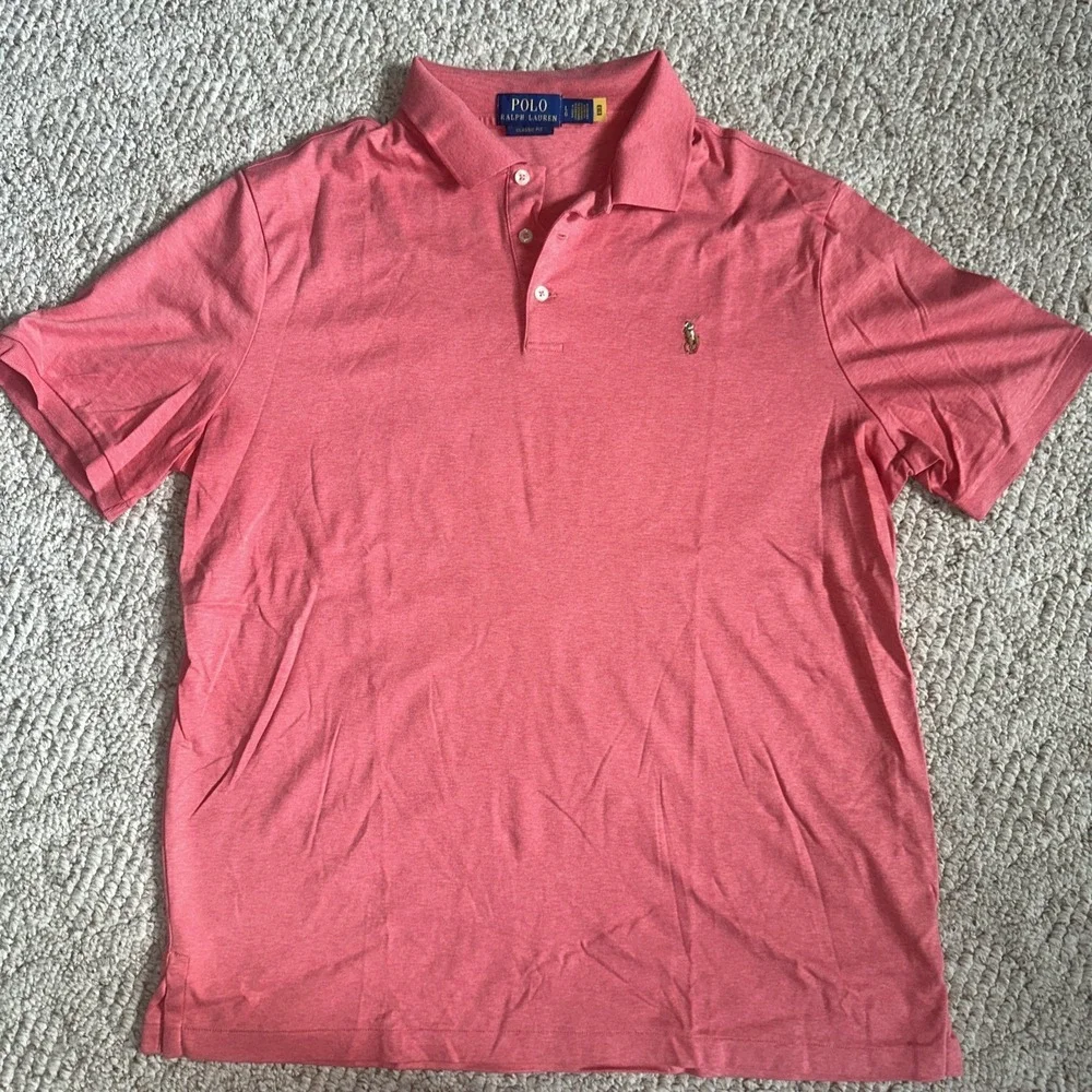 Mens Polo Ralph Lauren Classic Fit Polo Short Sleeve Sz Large Coral EUC COTTON